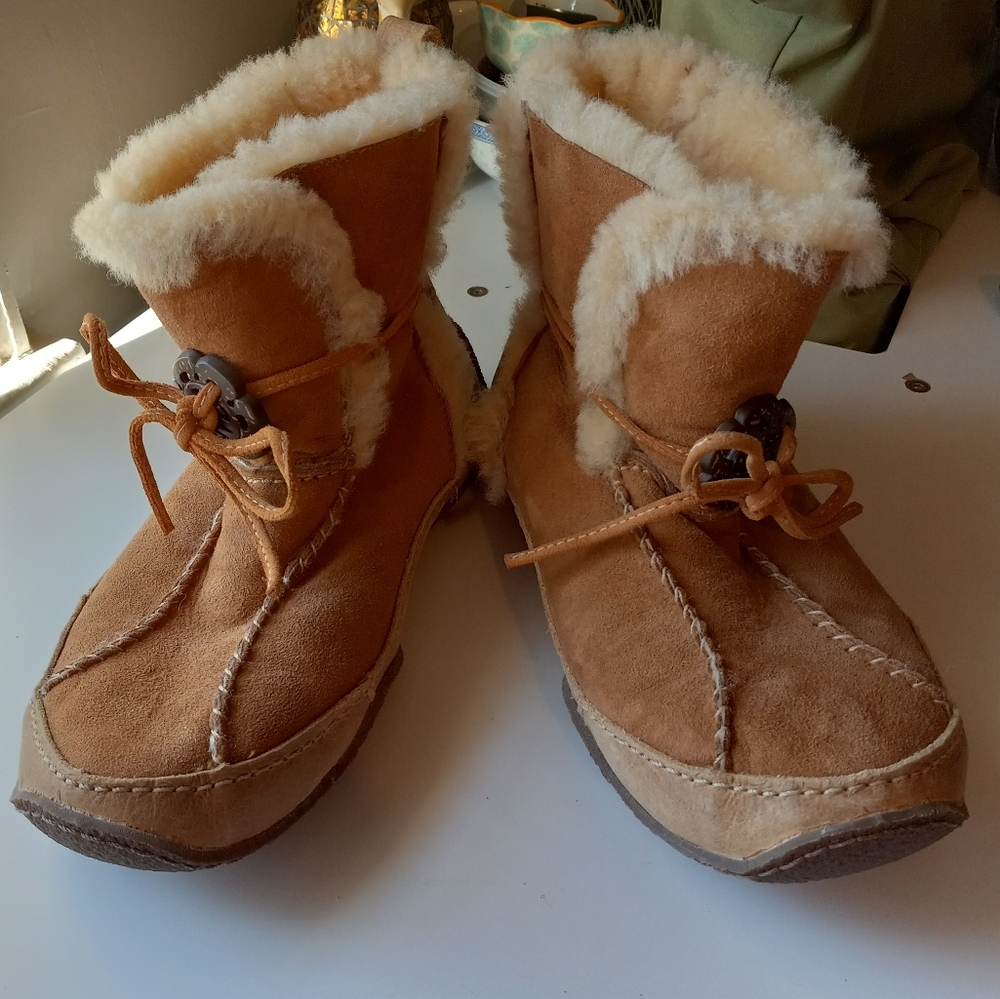 Sorel Pakua Tan Leather Fur Winter Boots Shearling Sheepskin Boot womens Size 10